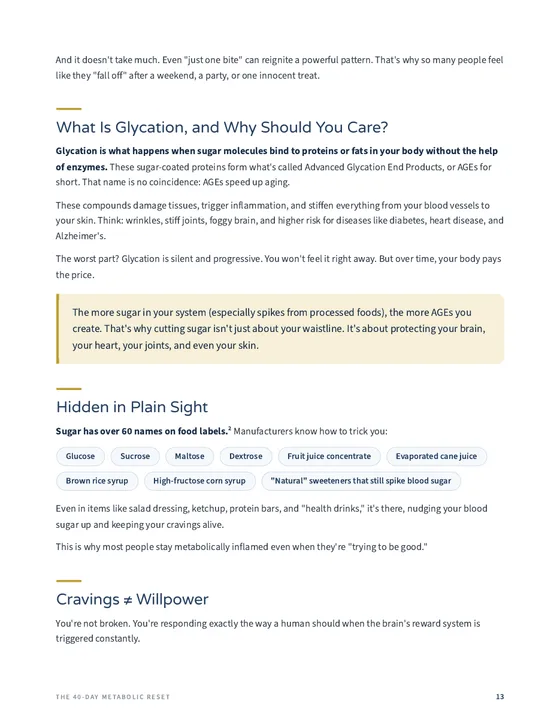 A page from the guide on sugar and cravings